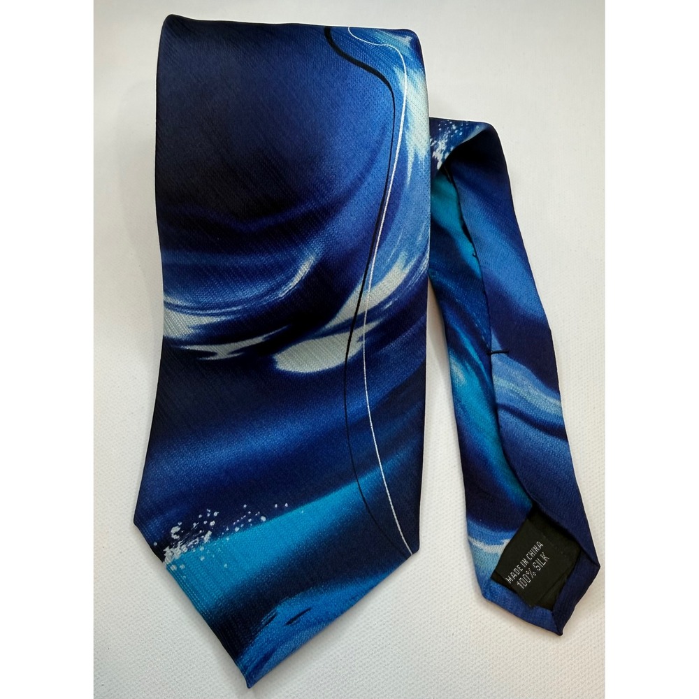 J. Garcia Silk Tie Snake in Juggling Show Blue Abstract Wave Collection 61